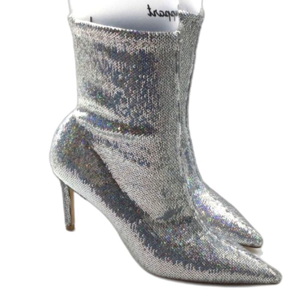 STUART WEITZMAN 85 Stretch Silver Sequin Bootie - Picture 3 of 9